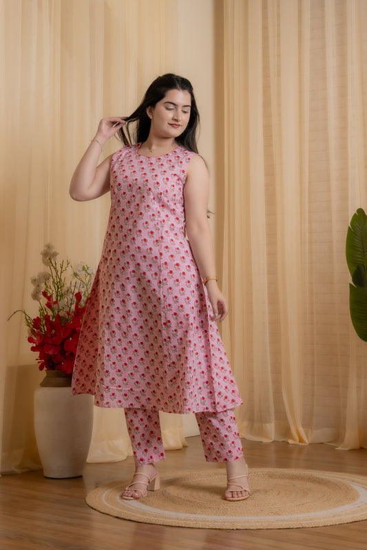 Roselle Hand Block Kurta set