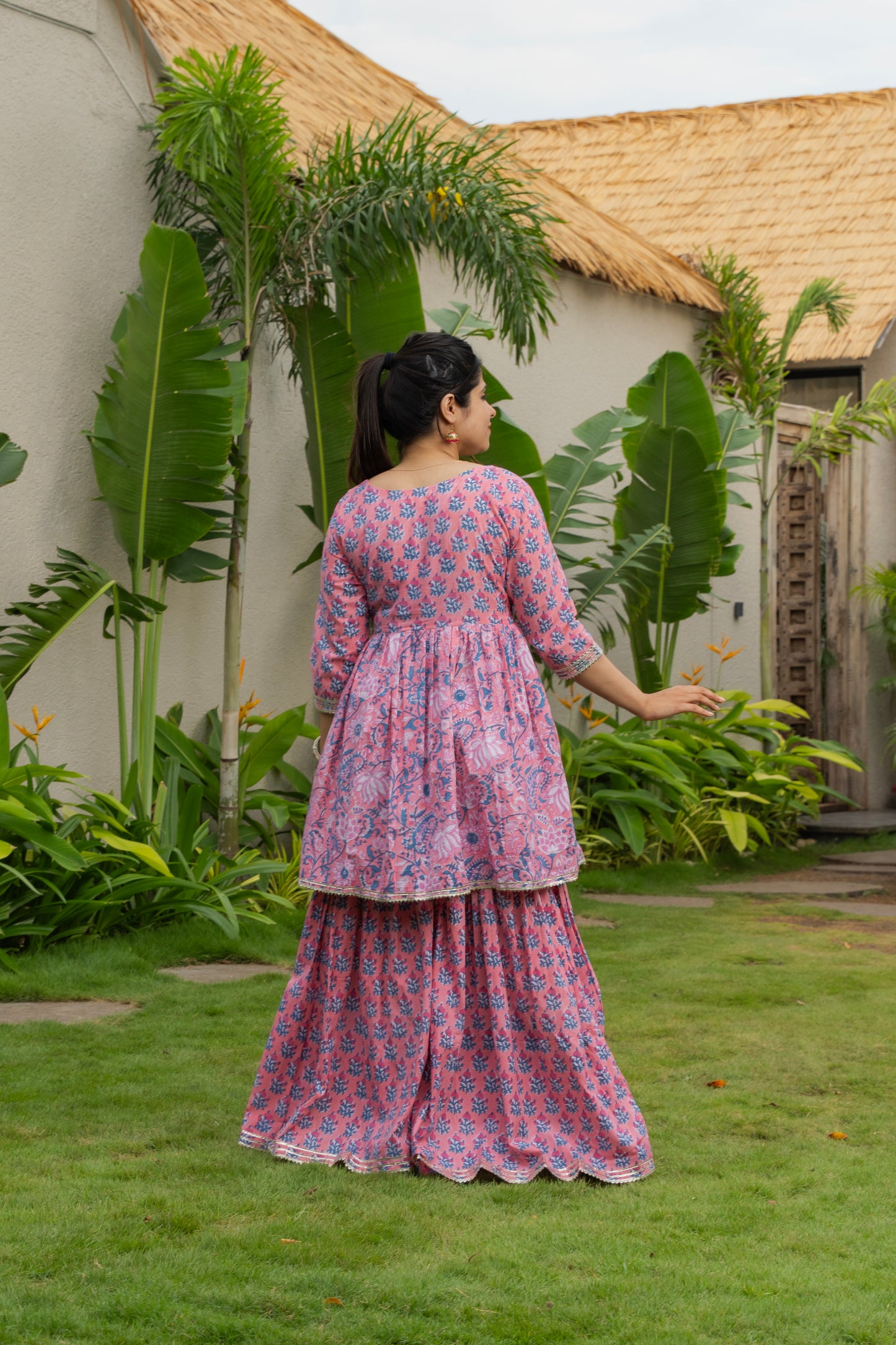 Gulnaar Phool Handblock Print Sharara Set