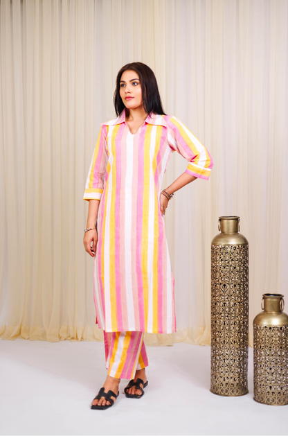 Sunset Stripe Block Print Kurta set