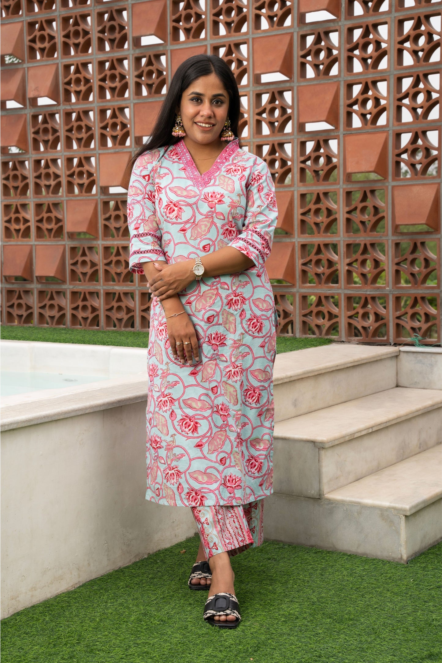 Lotus Whispers Handblock Printed Kurta set