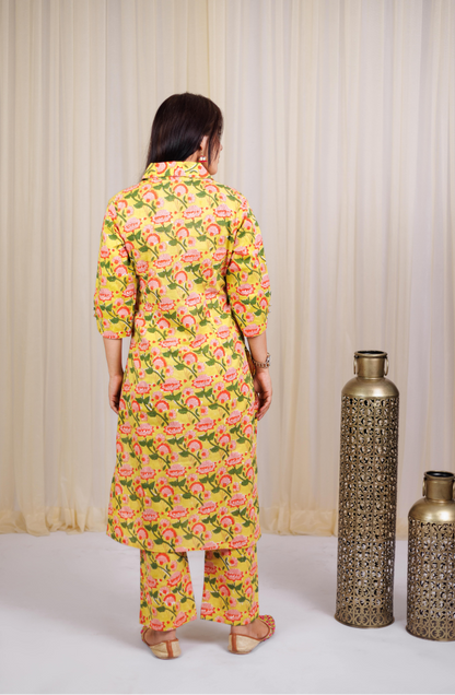Yellow Block Printed Kurta set