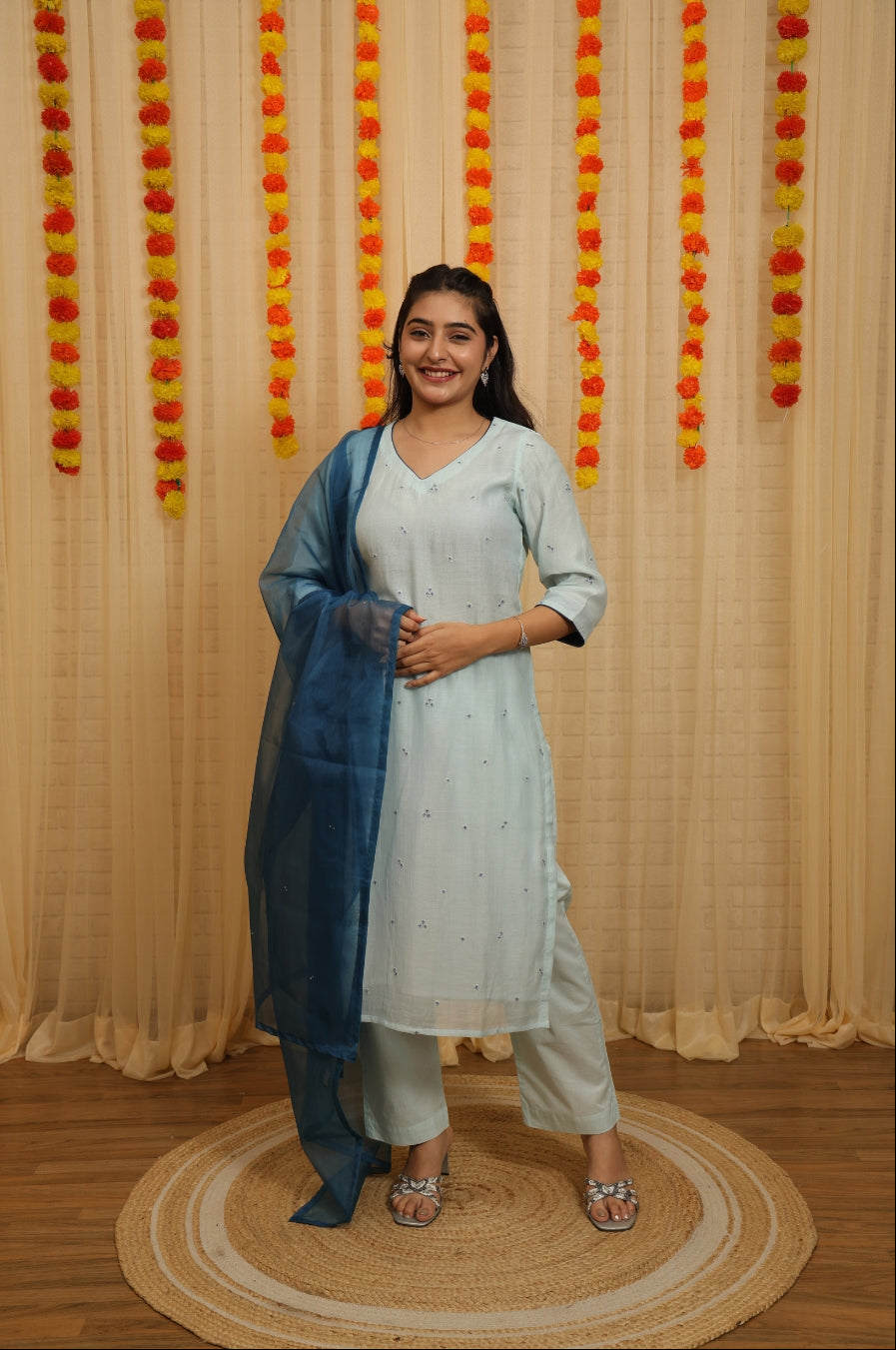 Niva Malai Chanderi Hand Work Suit