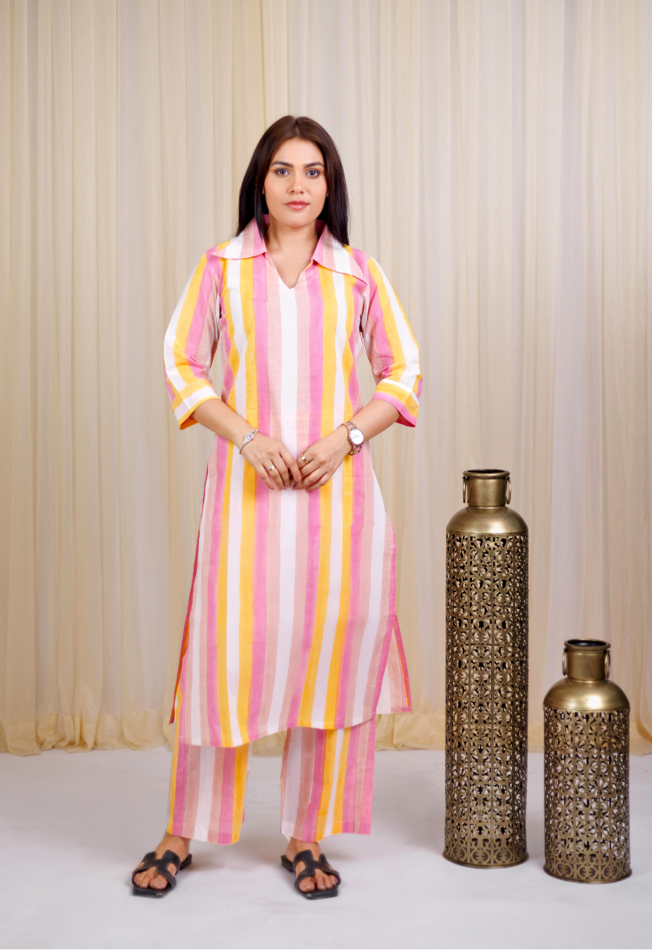 Sunset Stripe Block Print Kurta set