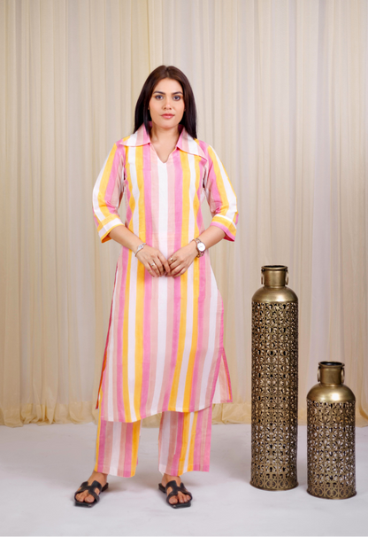 Sunset Stripe Block Print Kurta set