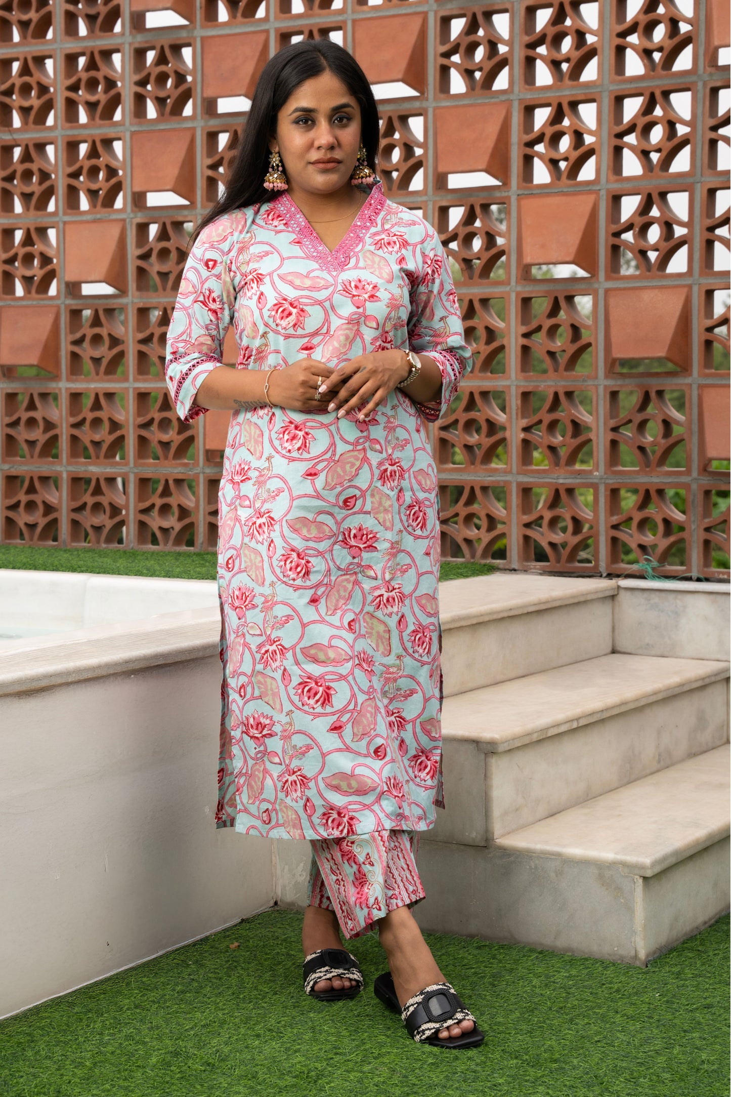 Lotus Whispers Handblock Printed Kurta set