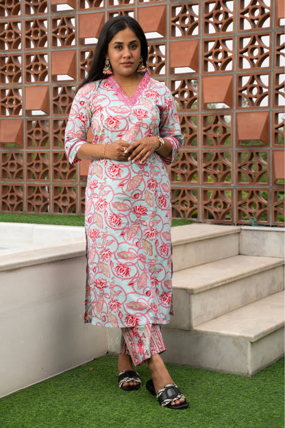 Lotus Whispers Handblock Printed Kurta set