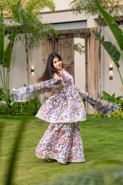 Vanika Handblock Sharara set with Chanderi Dupatta