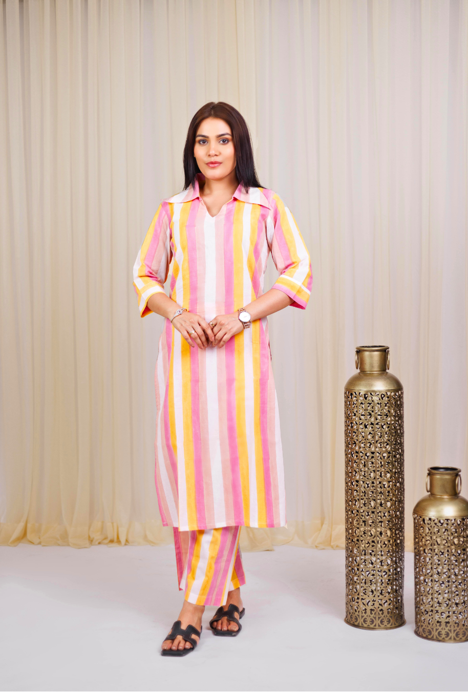 Sunset Stripe Block Print Kurta set