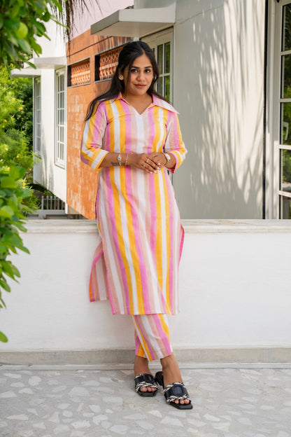 Sunset Stripe Block Print Kurta set