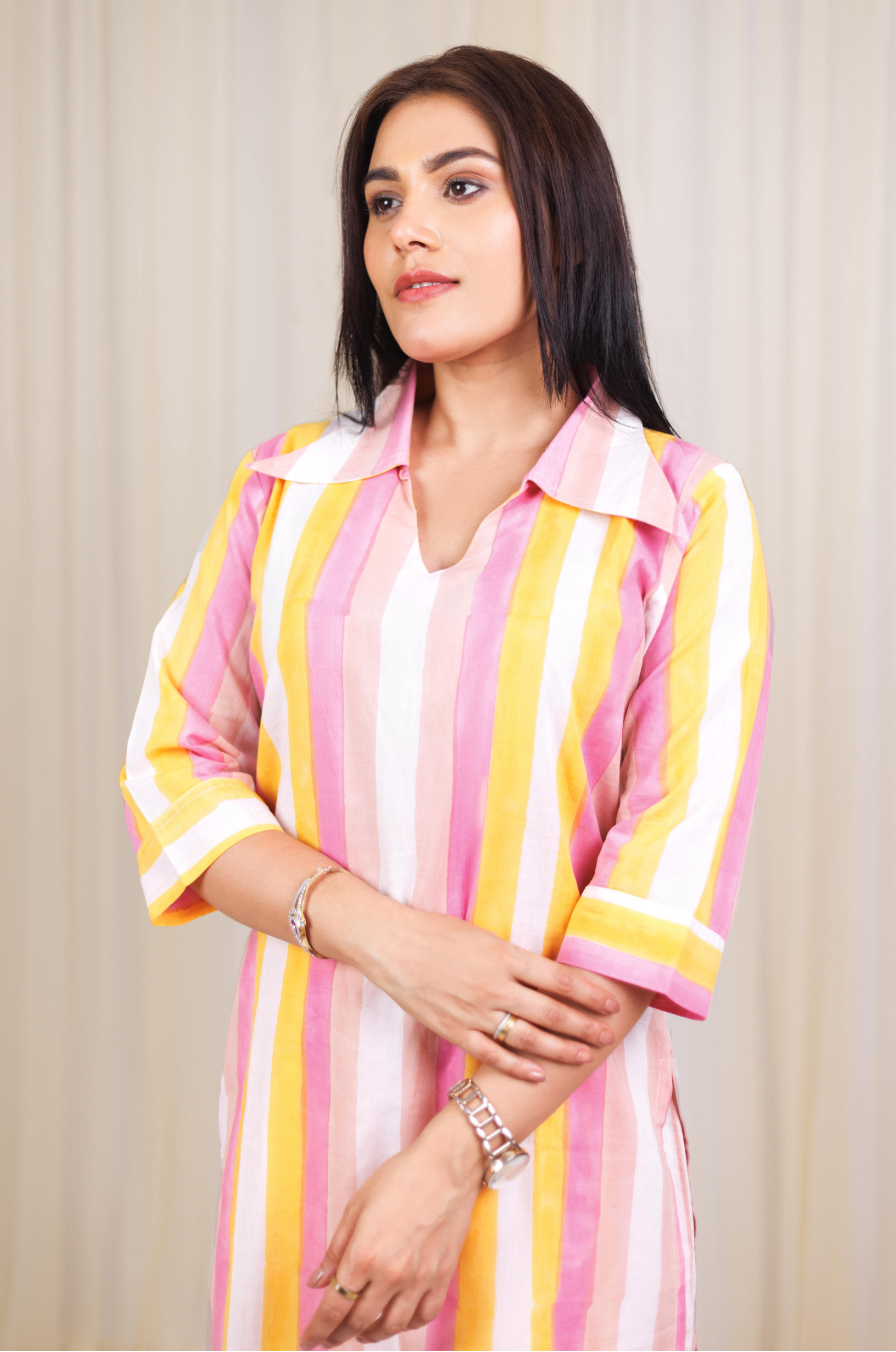 Sunset Stripe Block Print Kurta set