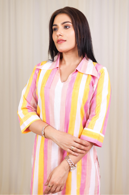 Sunset Stripe Block Print Kurta set