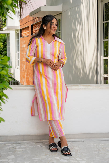 Sunset Stripe Block Print Kurta set