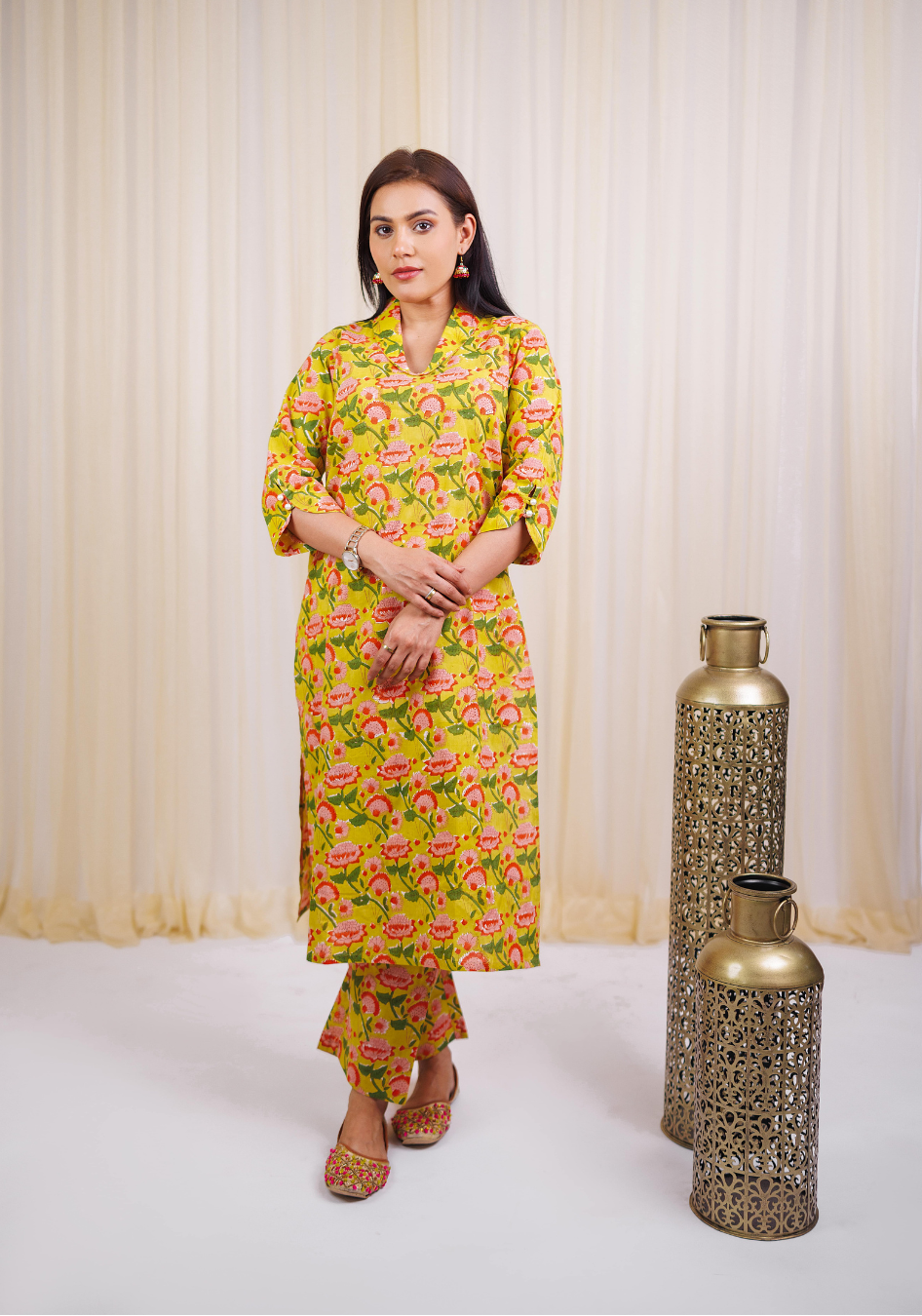 Yellow Block Printed Kurta set