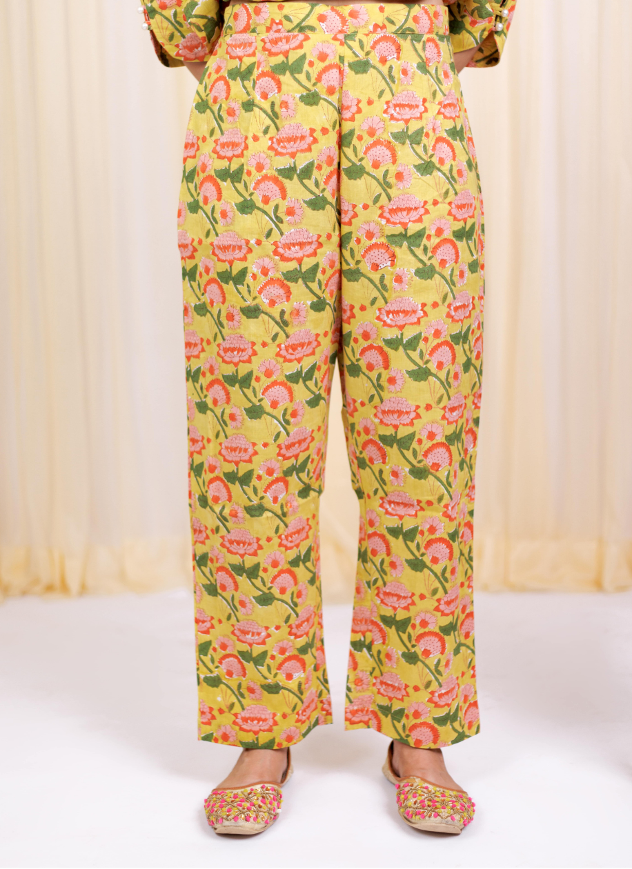 Yellow Block Printed Kurta set