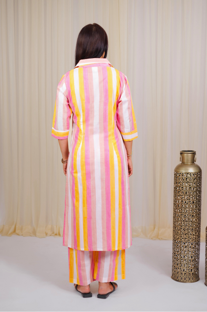 Sunset Stripe Block Print Kurta set
