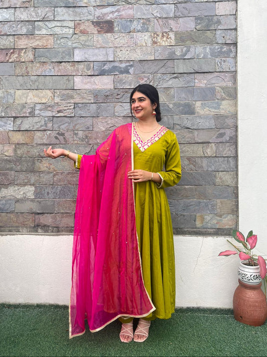 Mehfil Glow Anarkali With Organza Dupatta Set