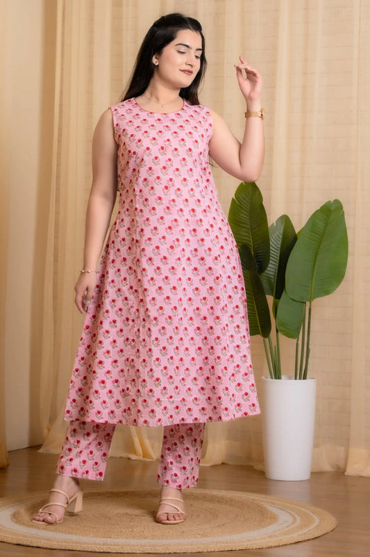 Roselle Hand Block Kurta set