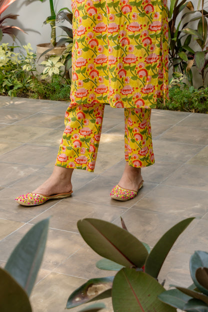 Yellow Block Printed Kurta set