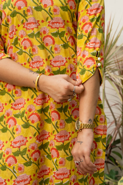 Yellow Block Printed Kurta set