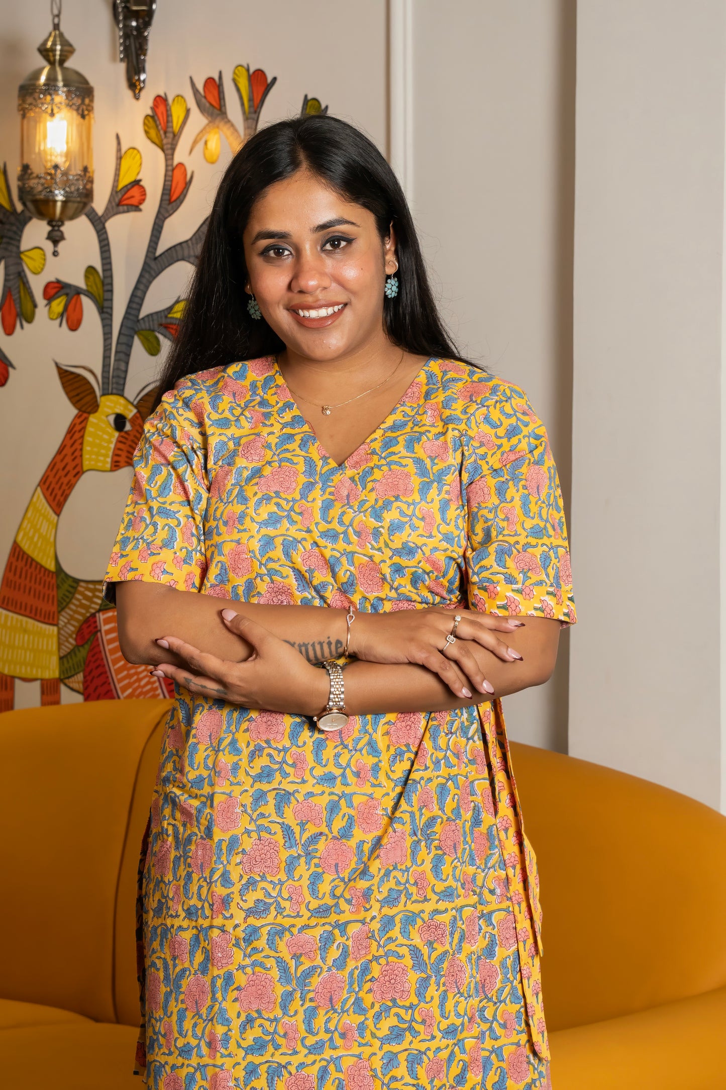 Mustard Gulbandh Angarakha Block printed set