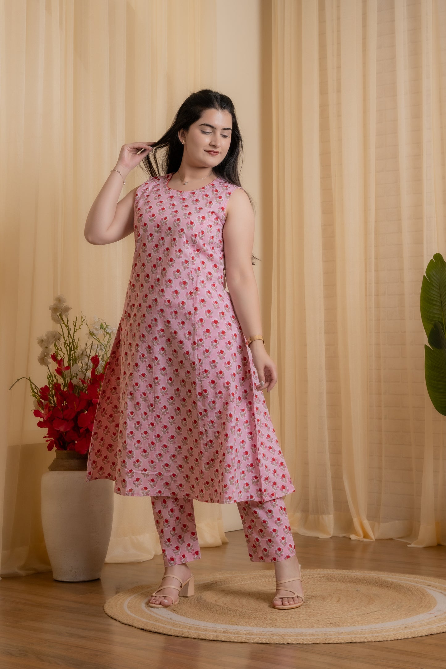 Roselle Hand Block Kurta set
