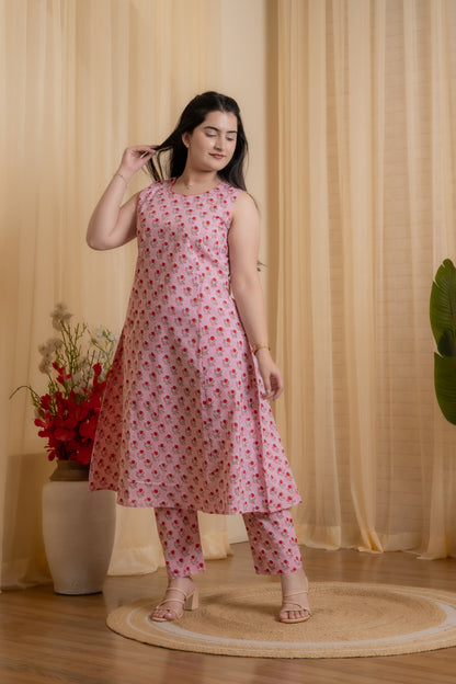 Roselle Hand Block Kurta set