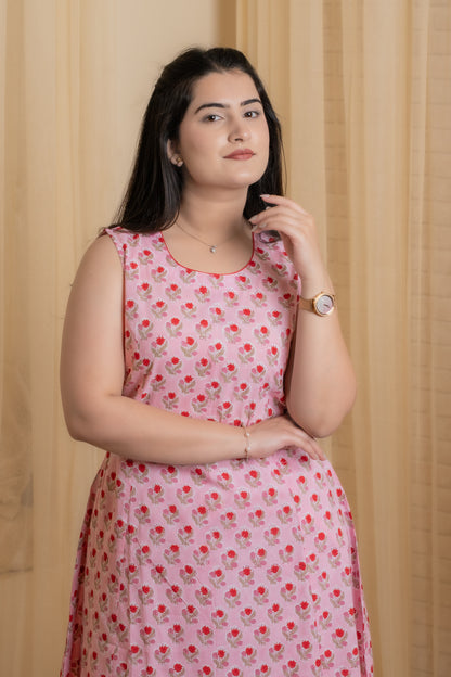 Roselle Hand Block Kurta set