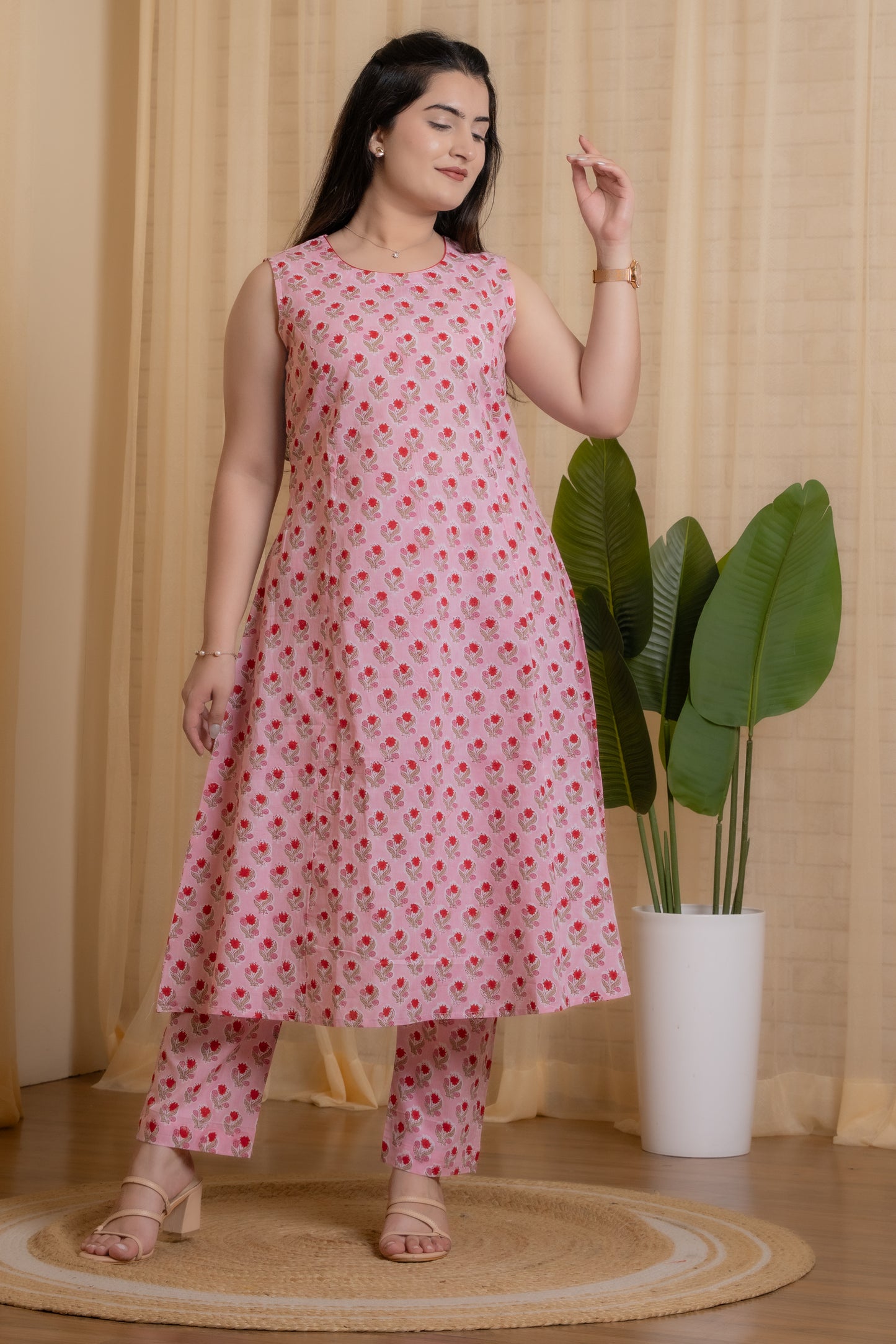 Roselle Hand Block Kurta set