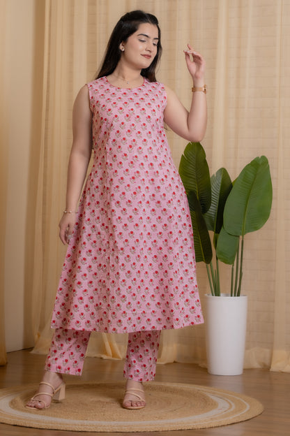 Roselle Hand Block Kurta set