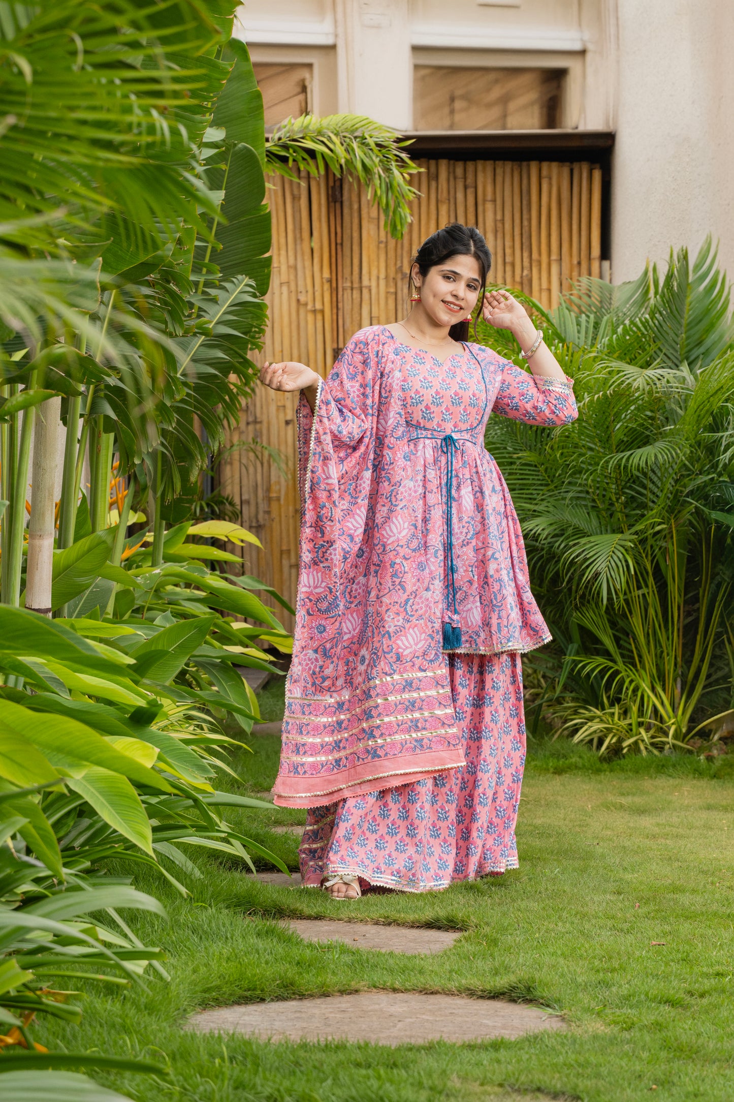 Gulnaar Phool Handblock Print Sharara Set