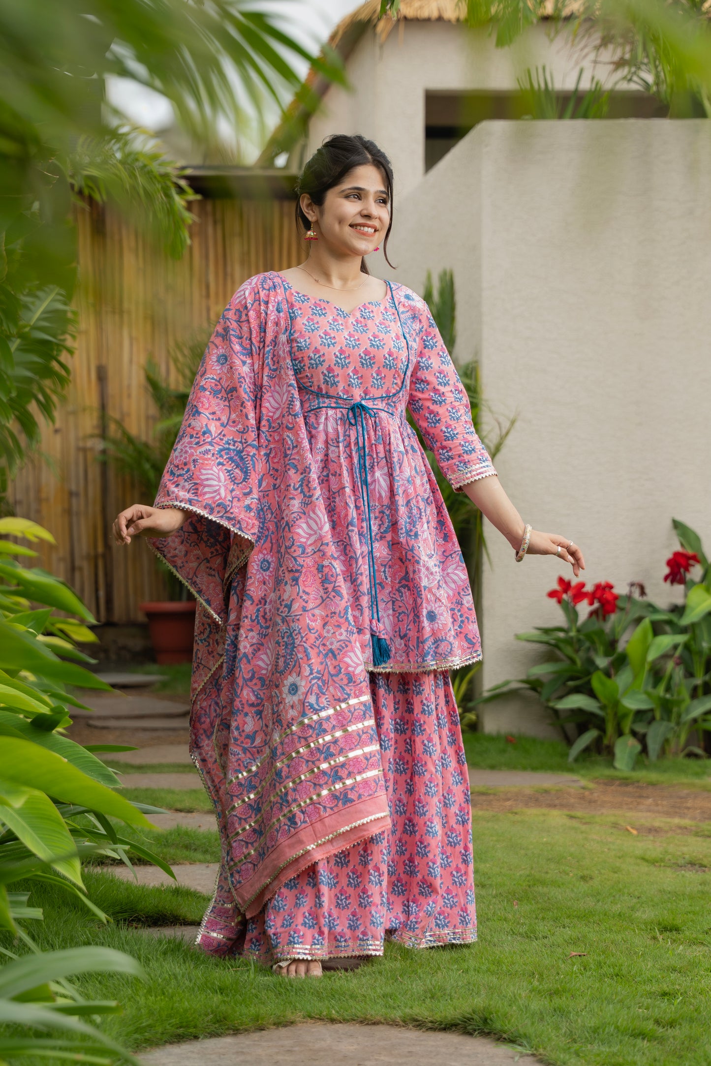 Gulnaar Phool Handblock Print Sharara Set