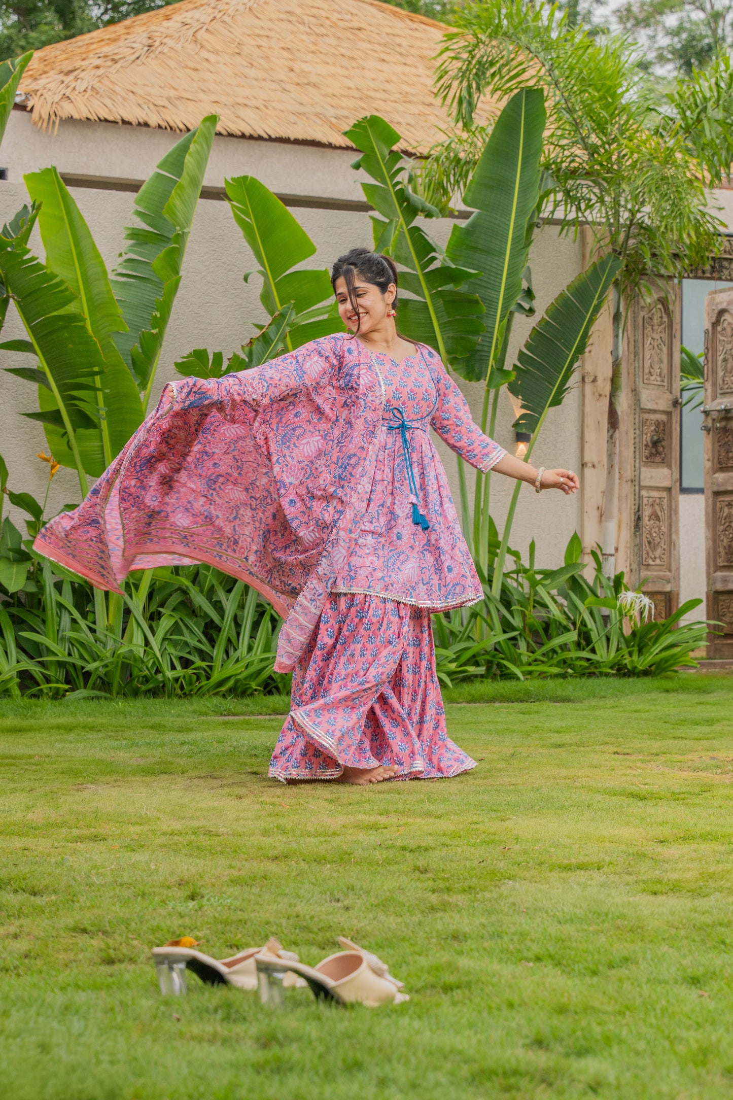 Gulnaar Phool Handblock Print Sharara Set