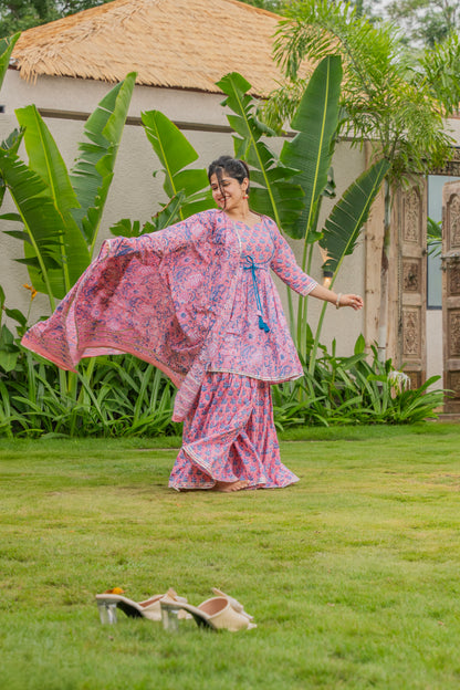 Gulnaar Phool Handblock Print Sharara Set