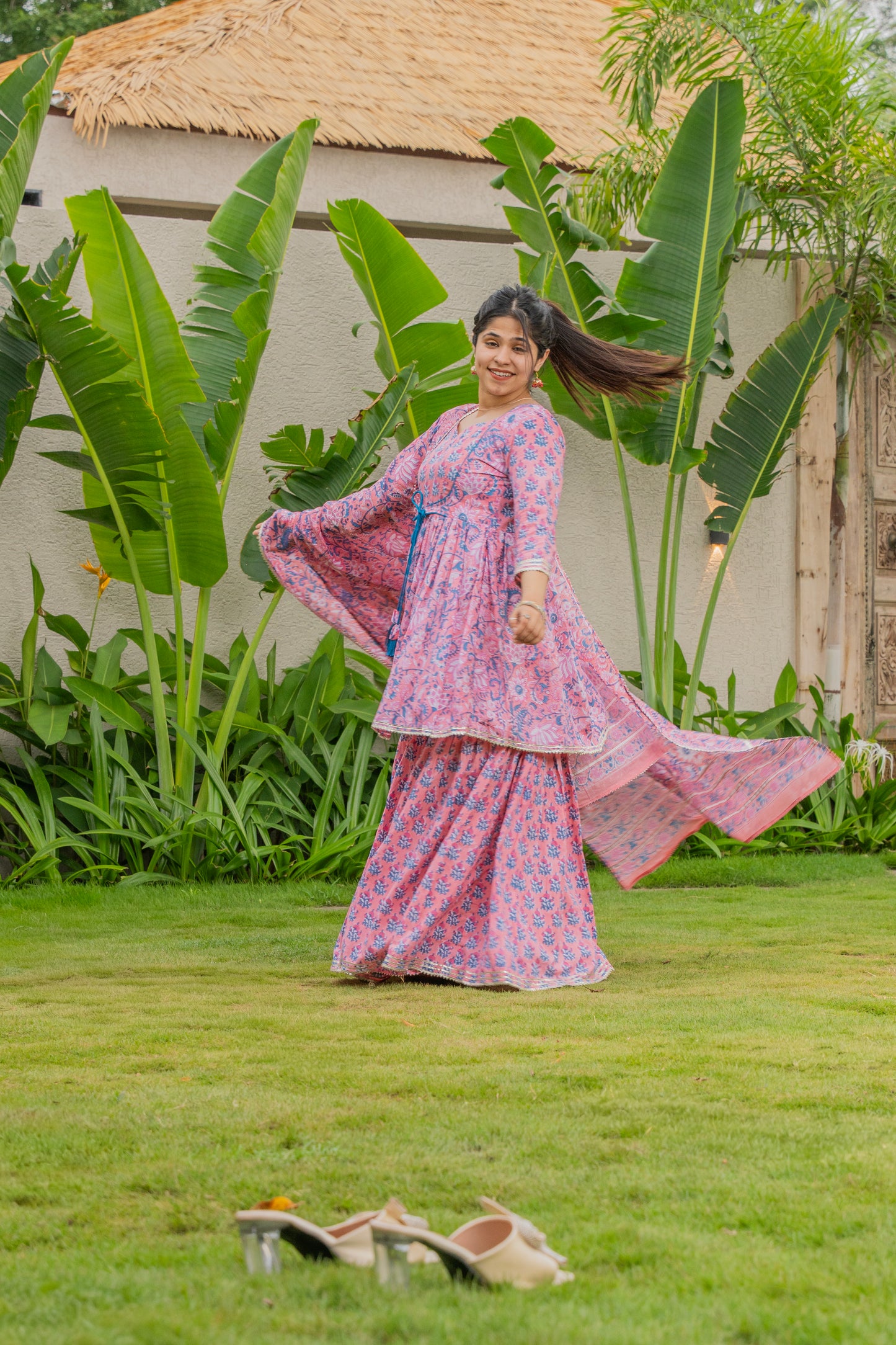 Gulnaar Phool Handblock Print Sharara Set