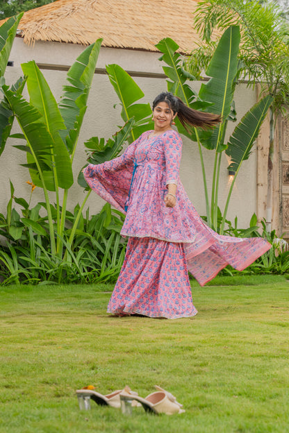 Gulnaar Phool Handblock Print Sharara Set