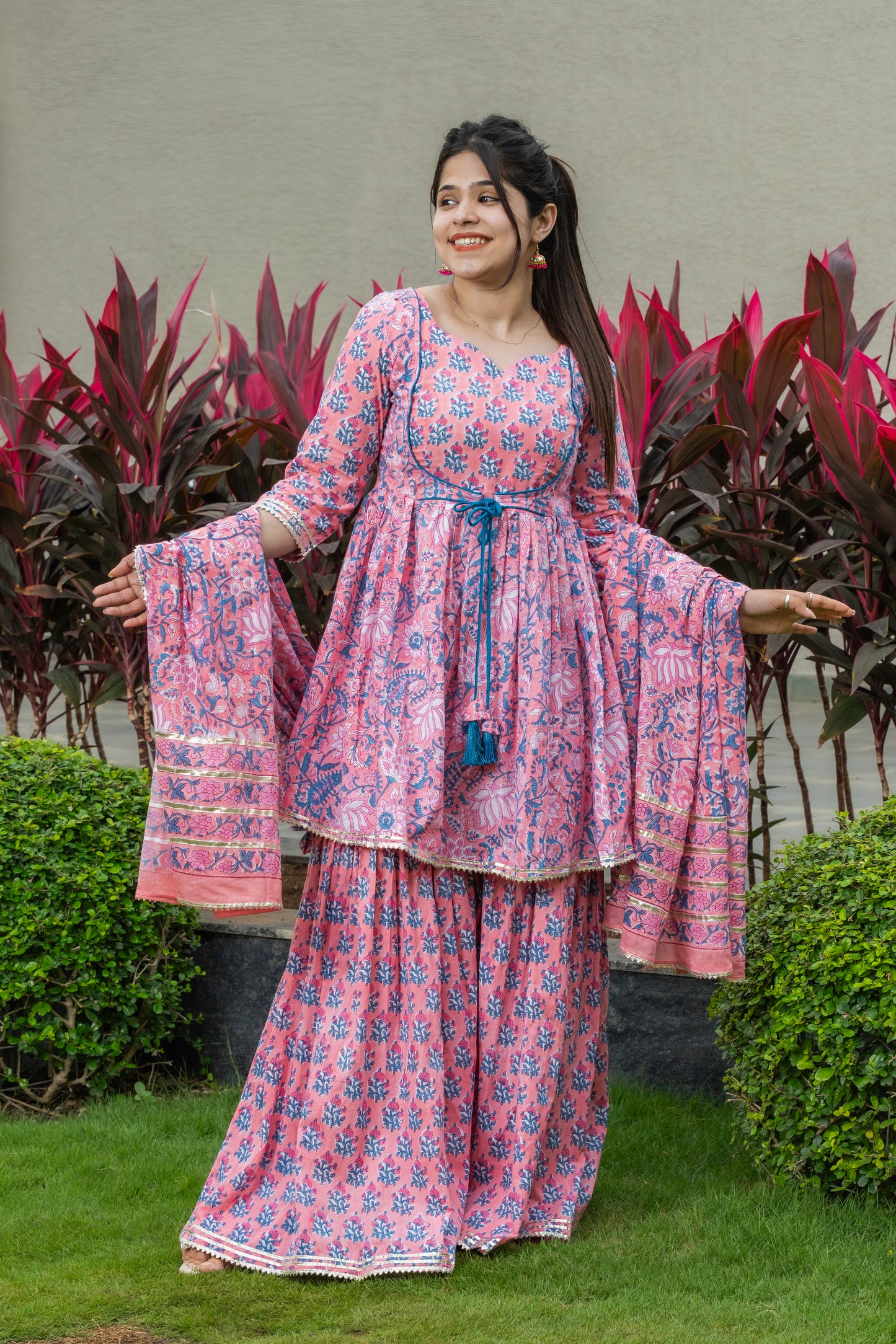 Gulnaar Phool Handblock Print Sharara Set