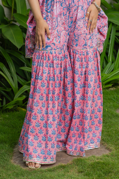 Gulnaar Phool Handblock Print Sharara Set