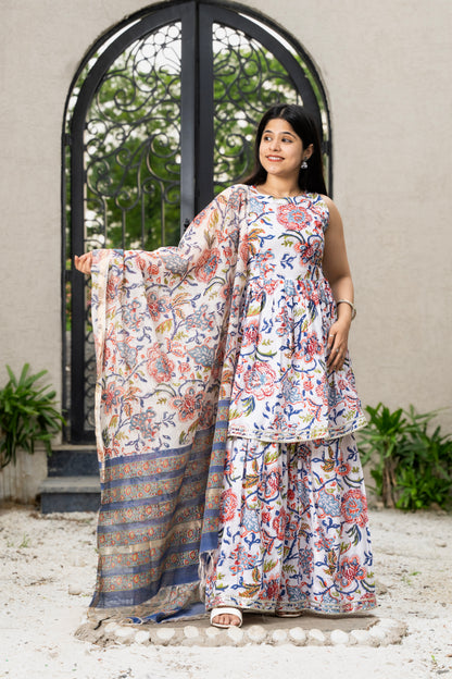 Vanika Handblock Sharara set with Chanderi Dupatta