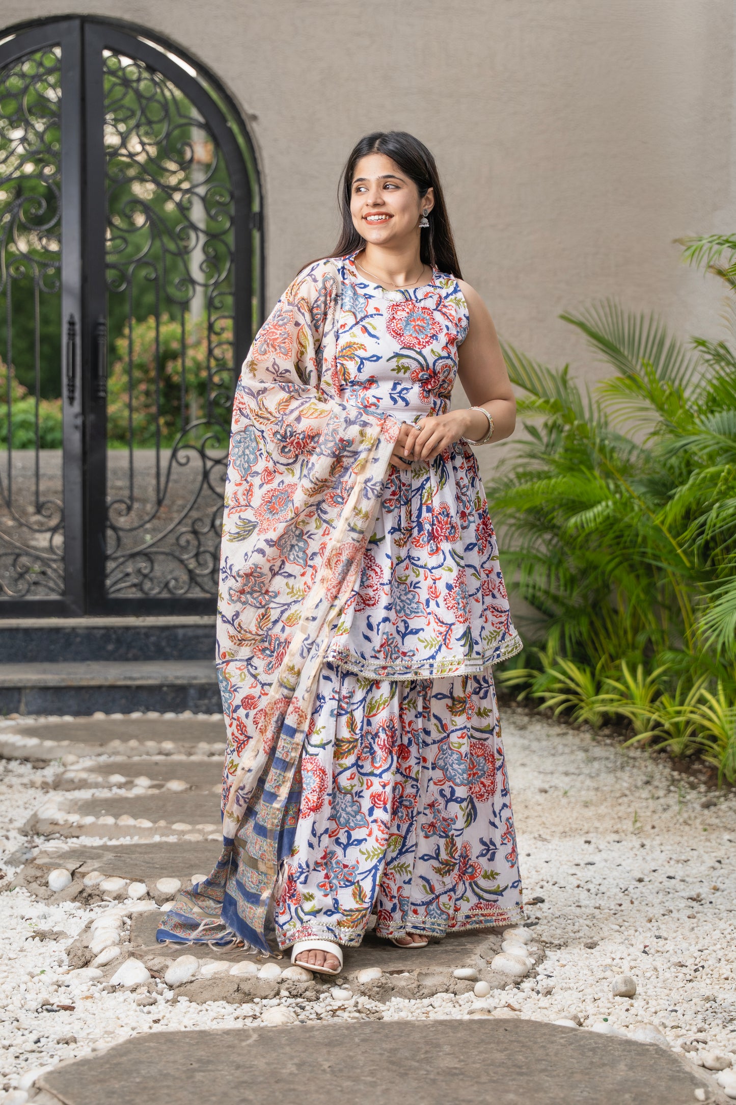 Vanika Handblock Sharara set with Chanderi Dupatta