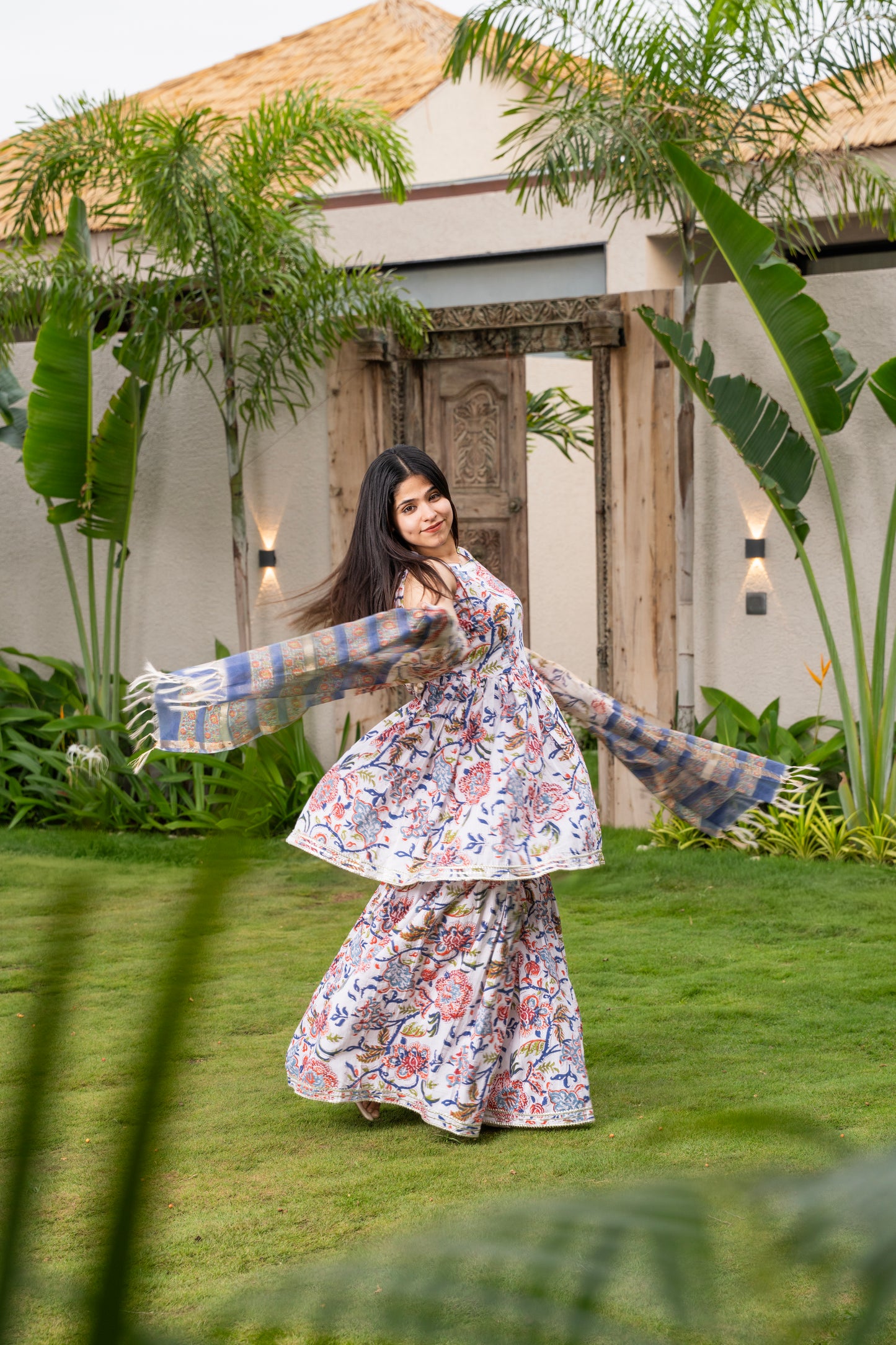 Vanika Handblock Sharara set with Chanderi Dupatta