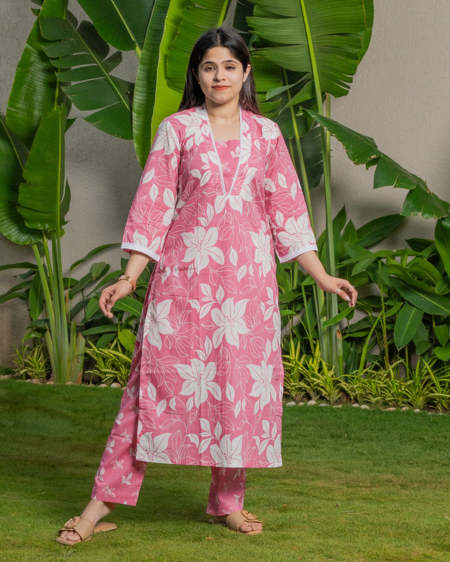 Rose pink Floral Dupatta set