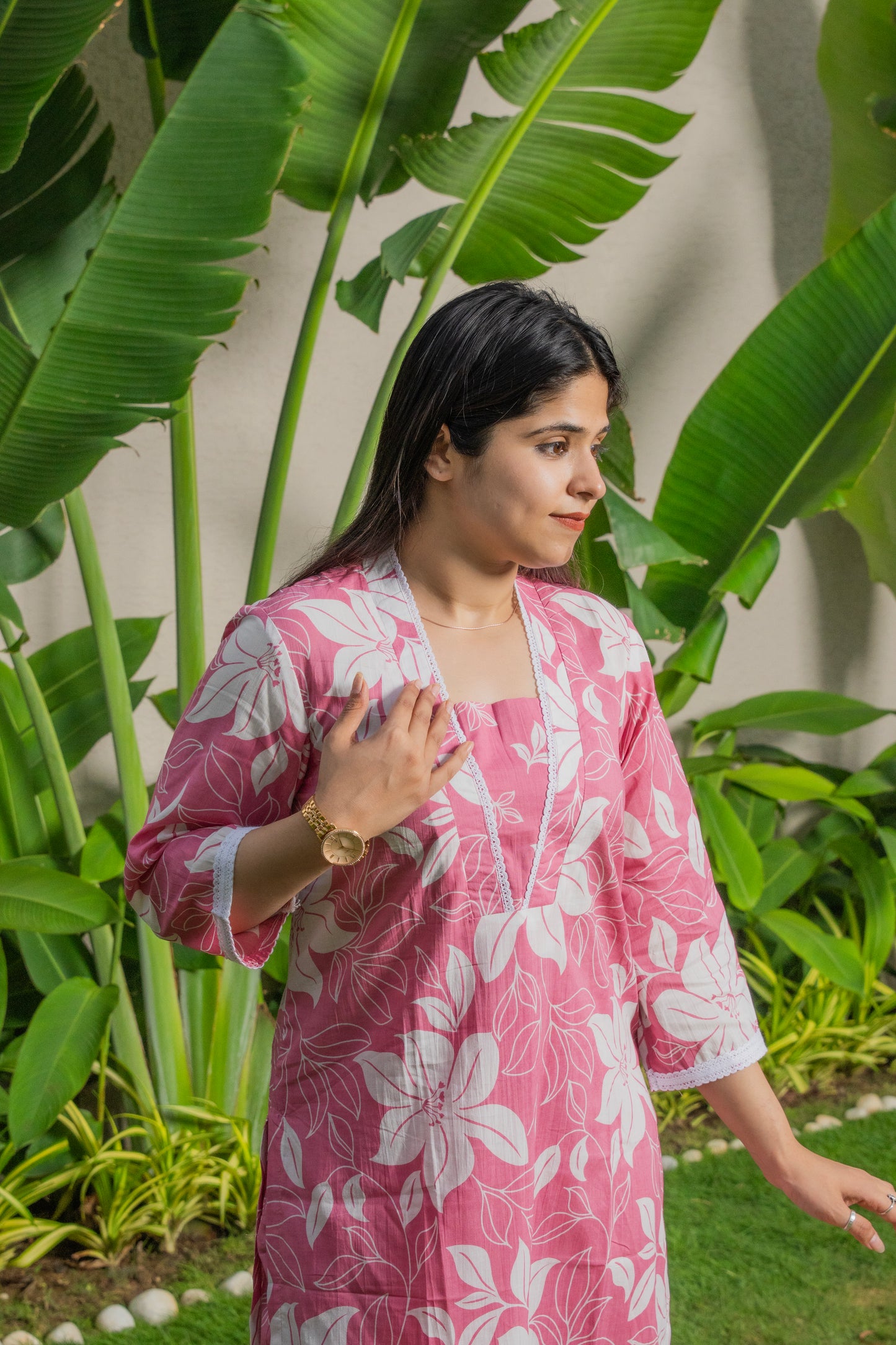 Rose pink Floral Dupatta set