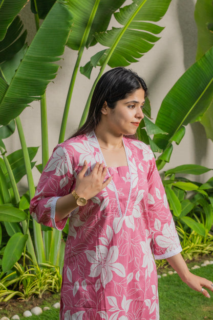 Rose pink Floral Dupatta set