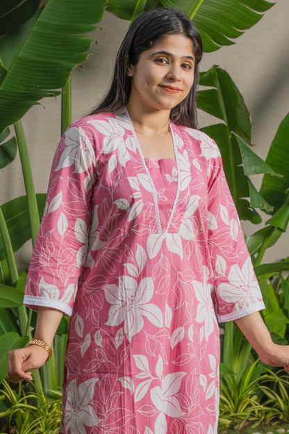 Rose pink Floral Dupatta set