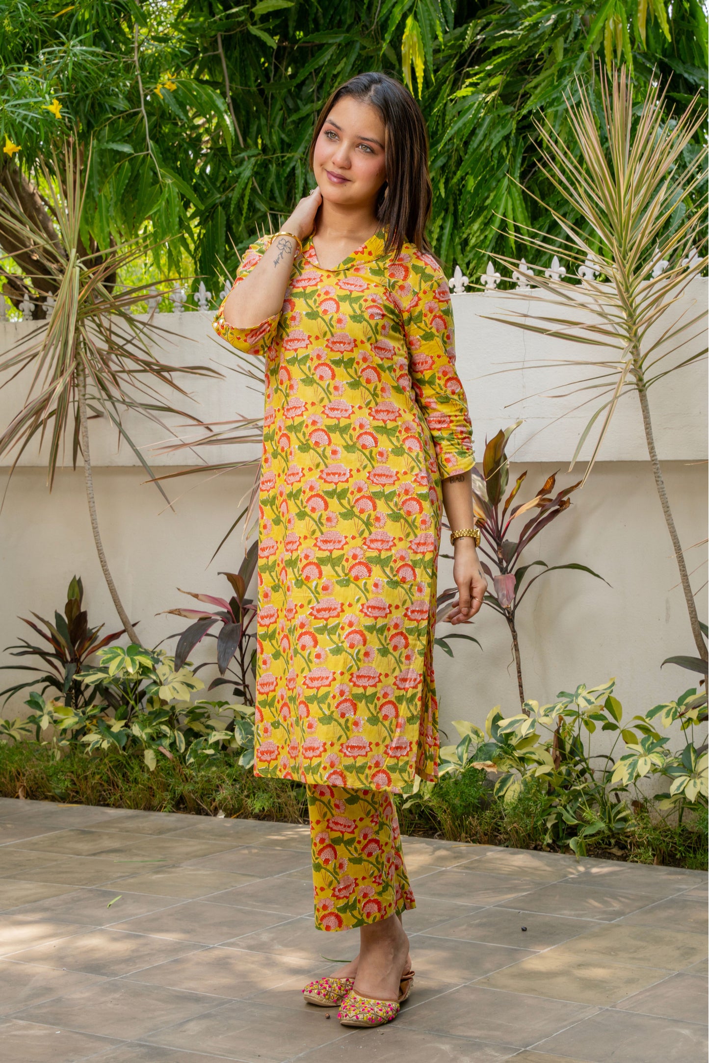 Yellow Block Printed Kurta set
